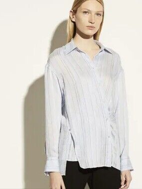 Vince - Drapey Flowy Light Blue Striped Button-Up‎ Shirt